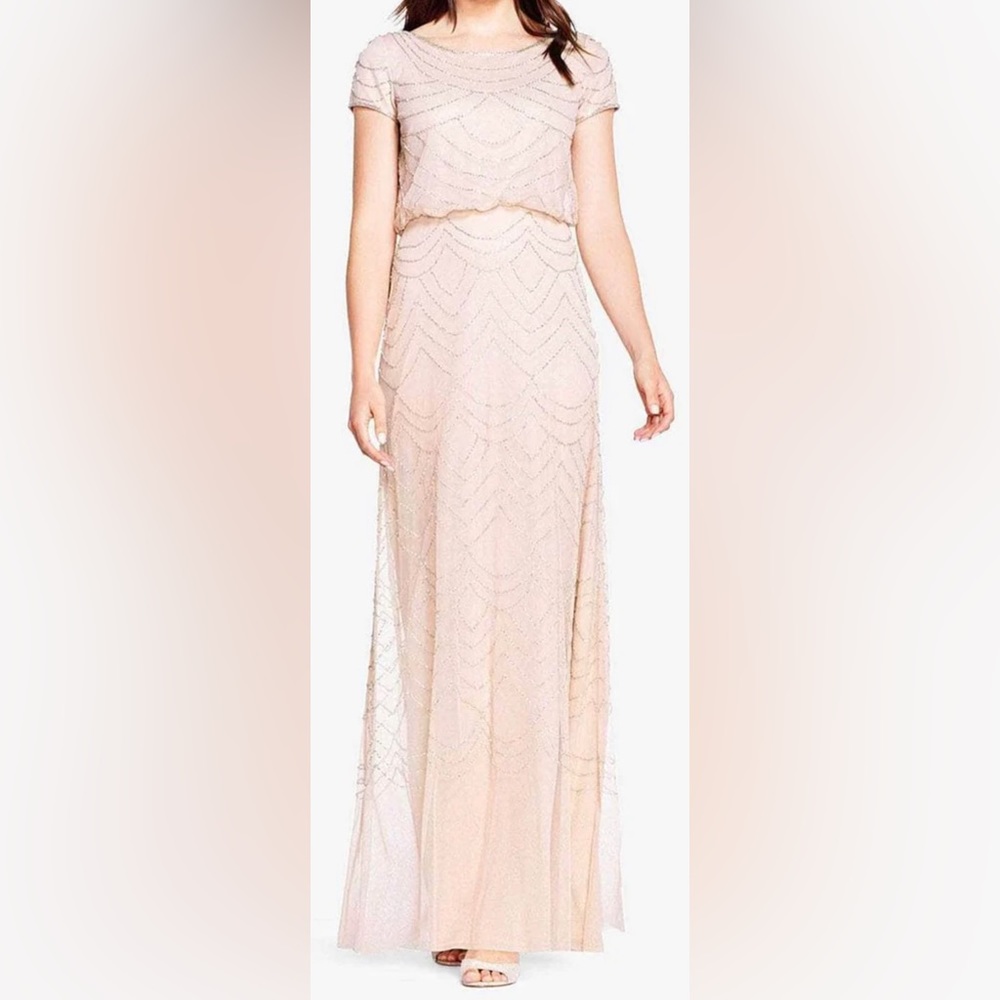 NWT Adrianna Papell evening gown, blush with silver beads, size 0